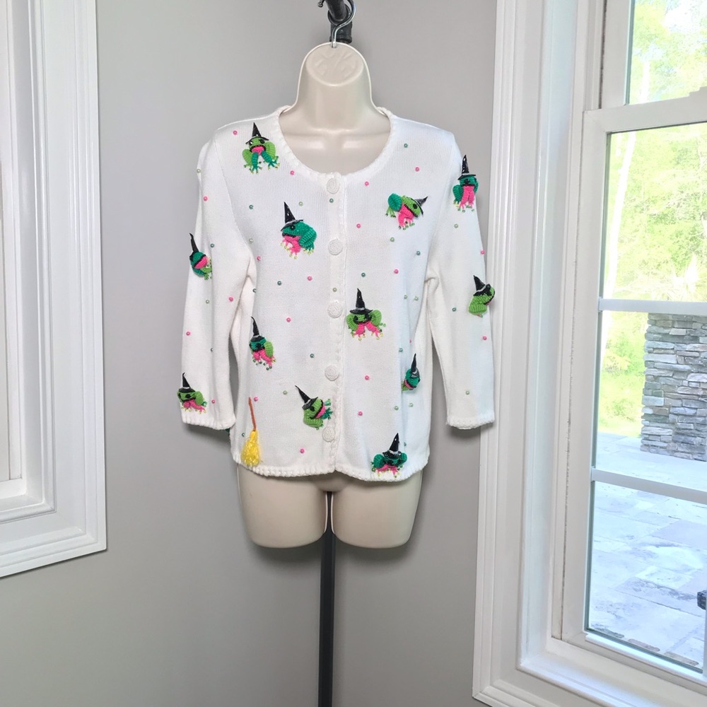Vintage Michael Simon 3D Crochet Halloween Frogs Cardigan - Women’s Small